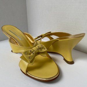 Lumiani Leather Yellow Wedge 4" High Heels Size 40